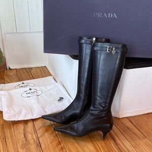 Prada Knee High Kitten Heel Boots